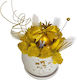 Aranjament Floral Sclipitor În Vază Ceramică În Formă De Cupă Lagurus Licheni Stabilizați Ou Decorativ Plante Handmade Galbene 21 X 7 Cm