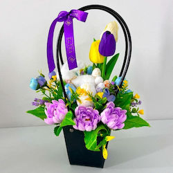 Coș De Flori De Paște Handmade Plante Nuferi Săpun Trandafiri Lalele Decorațiuni De Paște Iepuraș Mov 33cm Coș De Flori De Paște Handmade Plante Nuferi Săpun Trandafiri Lalele Decorațiuni De Paște Iepuraș Mov 33cm