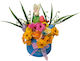 Aranjament Floral De Paște Decorațiune Iepure 3 Ouă Decorative Trandafiri Maci Garofi Floarea De Cireș Flori De Săpun Crin De Vale Artificial În Cutie Rotundă Din Catifea Albastră