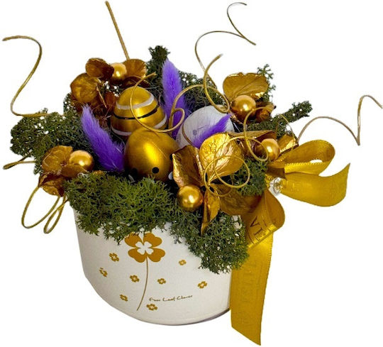 Aranjament Floral Cu Sclipici În Vază Ceramica În Formă De Cupă Lagurus Licheni Stabilizați Ouă Decorative Plante Artizanale Verzi 16 X 7 Cm