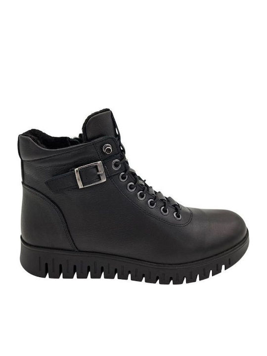 Leder Stiefeletten Damen mit Pelz Schwarz