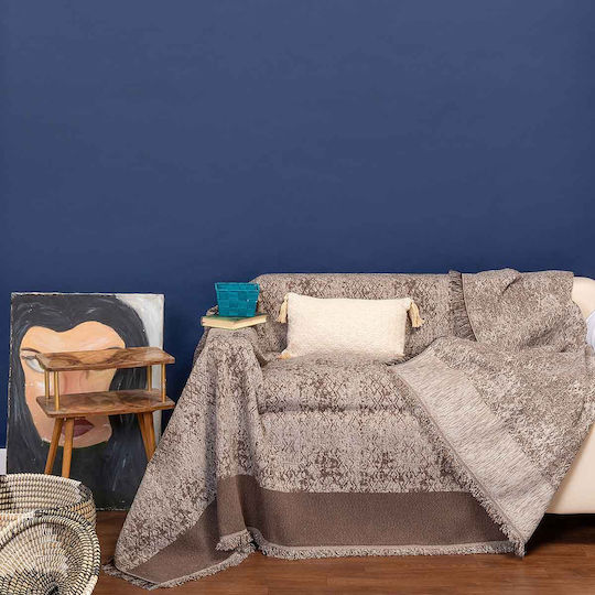 Melinen Throw for 2 Seater Sofa Chenille 180x250cm Mocca