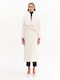 Women's Ecru Coat with Fur Details