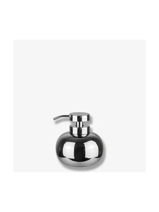 Lotus Low Liquid Soap Dispenser Ceramic Metal Pump Silver Ø11 X H13 Cm Mette Ditmer