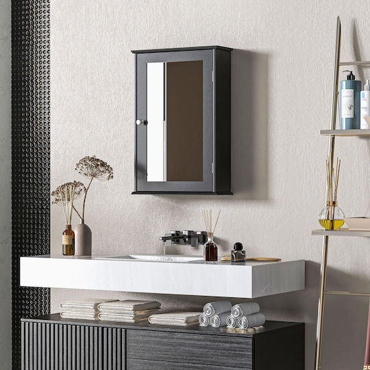 Kleankin 834-399V80BK Καθρέπτης Αφής από MDF με Ράφι & Ντουλάπι 41x14cm Μαύρος