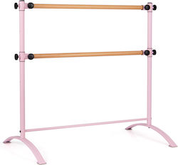 Costway Ροζ Φορητή Μπαλέτο Μπάρα 121x75x121,5 Cm Διπλές Ρυθμιζόμενες Ξύλινες Ράβδους Sp37862pi
