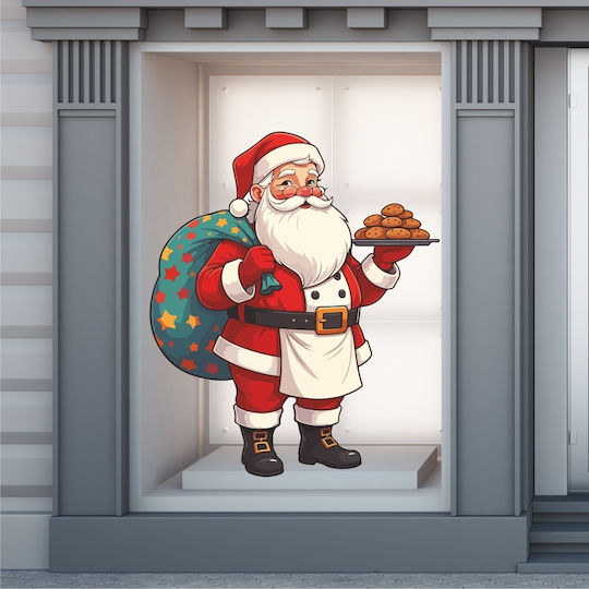 Weihnachtlicher Schaufenstersticker Der Weihnachtsmann mit Melomakarona 145x120cm