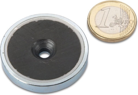 Μαγνήτης Πέλμα Φ50x10x5.5mm Οπή Φρέζα Φερρίτης Δύναμη Έλξης 18kg