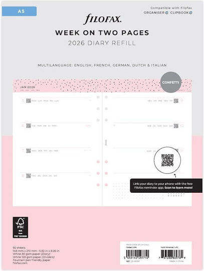Refill A5 2026 Confetti Week On Two Pages 26-68591 Filofax 5059145597710