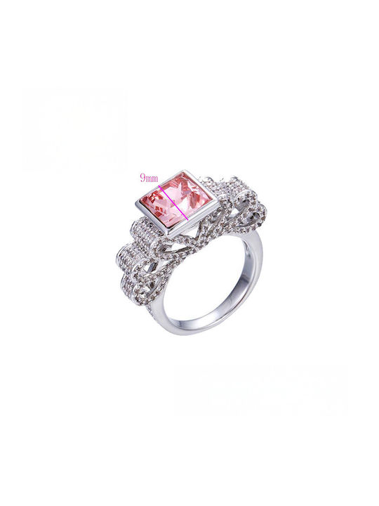 Chrysothemiss Women's Rosé Empress Platinum Plated Square Pink Crystal Ring