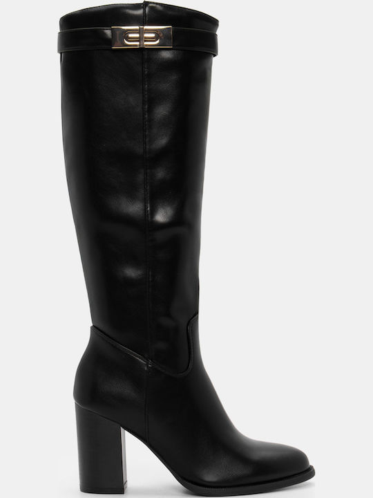 Wildleder Damenstiefel mit hohem Absatz Schwarz