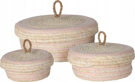 Home&Styling Collection Set of 3pcs Jars General Use with Lid Glass Beige