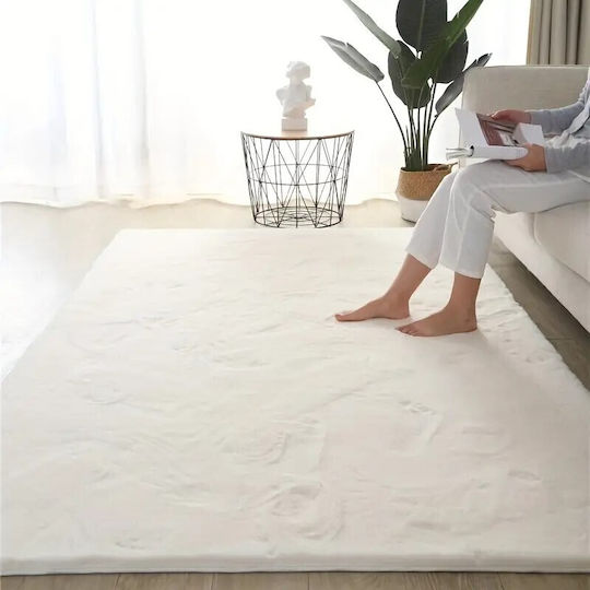 To megalo pazari Anti-slip Rug Rectangular Furry Ecru