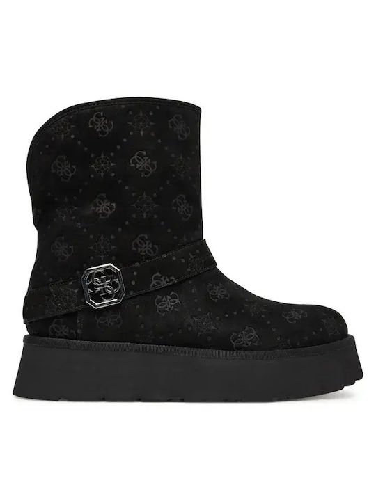 Dolsay Suede Γυναικεία Μποτάκια Αστραγάλου με Γούνα Μαύρα
