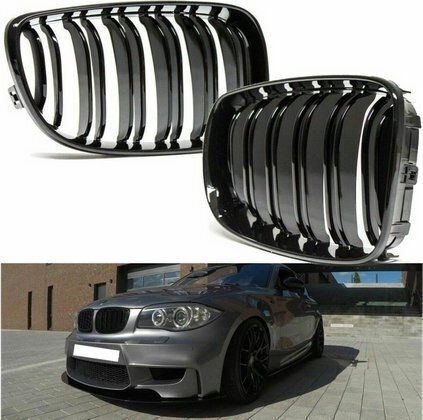 Mtuning Sports Grill Double Ribs Gloss Black Bmw 1 E81 E87 Hatchback 1 E88 Convertible 1 E82 Coupe Facelift 2007-2011
