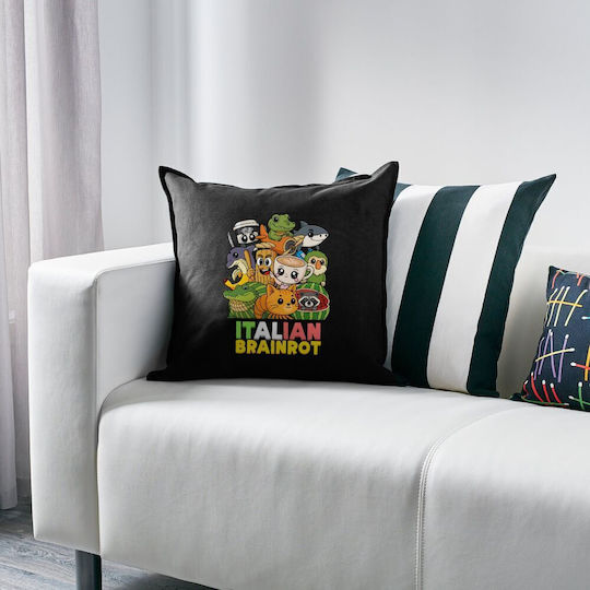 Italian Brainrot Friends Kids Throw Pillow Black 100% Cotton Includes Filling 50x50cm