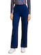 Damen Hoch tailliert Stoff Hose mit Gummizug Blue