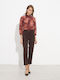 Damen Hoch tailliert Stoff Hose mit Gummizug Brown