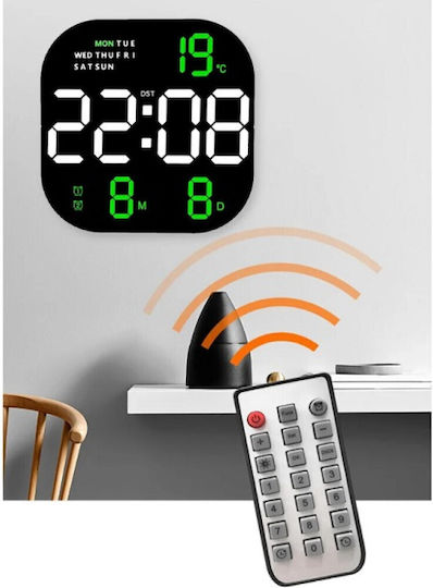 Wall Clock Digital Plastic Green