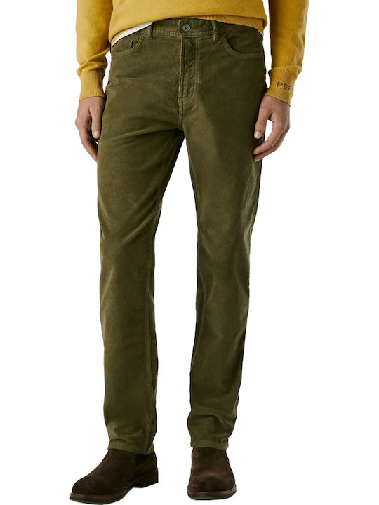 Pepe Jeans Trousers in Slim Fit Dark Khaki Green