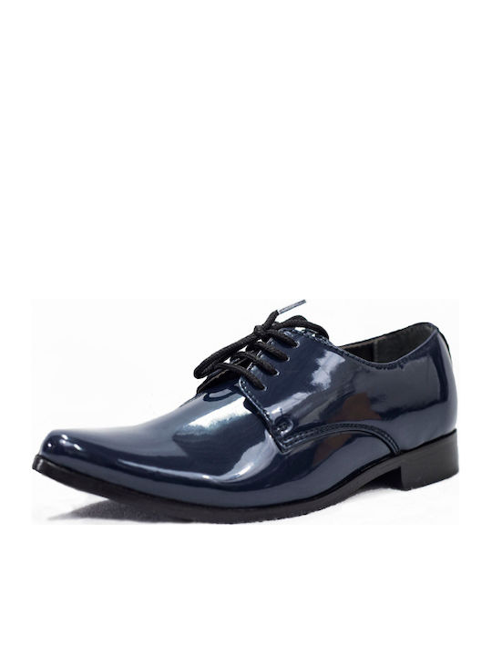Boys Patent Leather Moccasins Blue