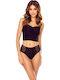 High-waisted Women's Slip with Lace Black