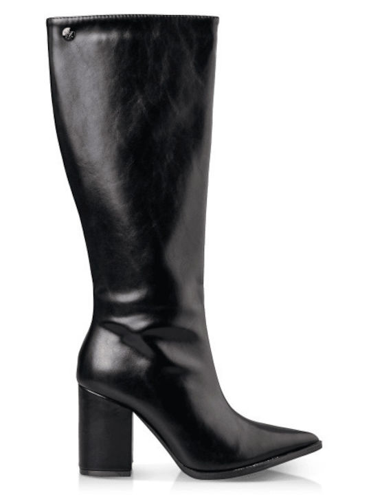 Anatomic Synthetic Leather High Heel Women's Boots with Zipper Black
