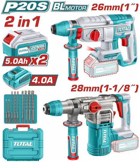 Total TOSLI250462E Σετ 2 Πιστολέτα Brushless 20V με 2 Μπαταρίες 5Ah και Θήκη