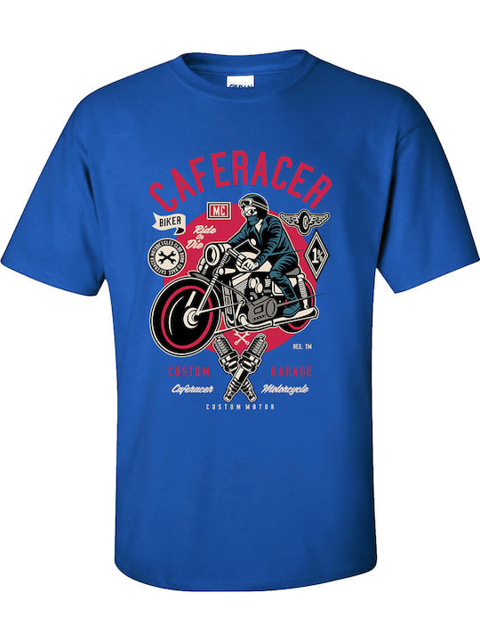 Unisex T-shirt Caferacer Biker Blue Navy