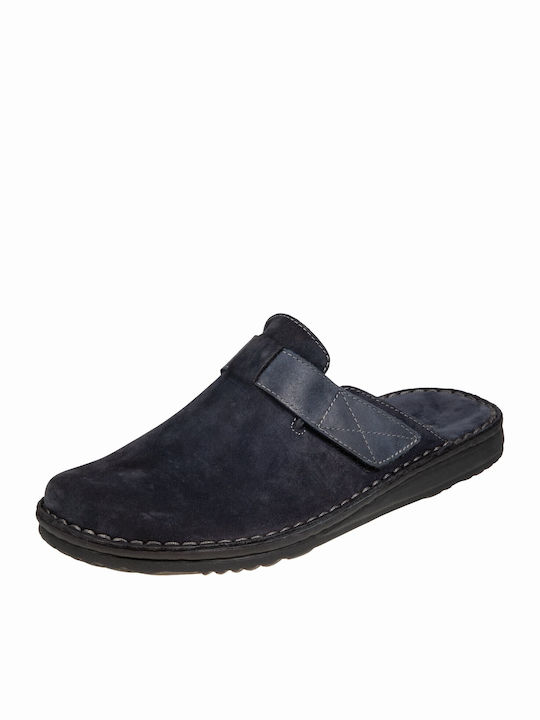 Leather Men's Slippers Blue Anatomical