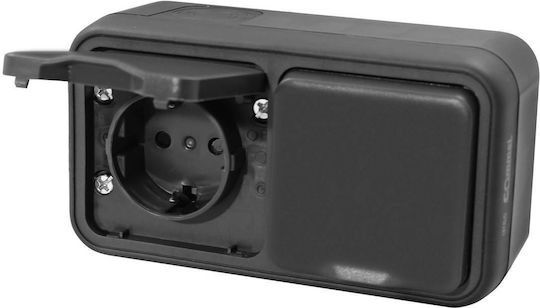 Commel Double Schuko Power Socket Wall-Mounted Waterproof Lid Anthracite 043-112