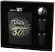 Set Flask "Life Begins At 50" Pâlnie Două Pahare Negre