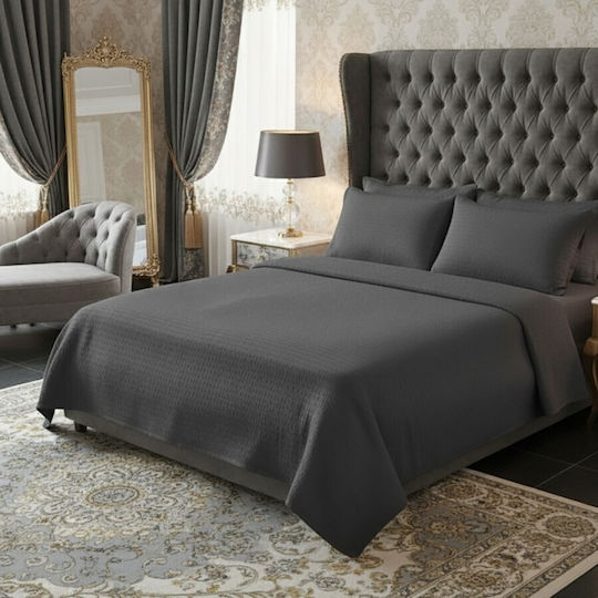 Pucioasa Set Huse Pentru Pilote 100% Bumbac 160x220cm Simplă Cu Față De Pernă & 1 Cearșaf Gri Închis