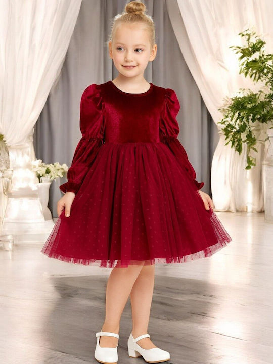 Children's Dress Long Sleeve Velvet Bordeaux
