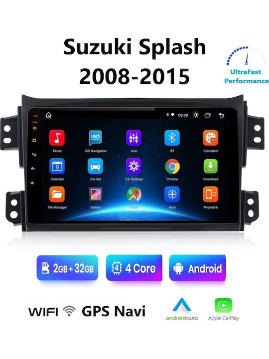 Car Audio System for Suzuki Splash 2008-2015 (Bluetooth/USB/WiFi/GPS/Apple-Carplay/Android-Auto) with Touch Screen 9"