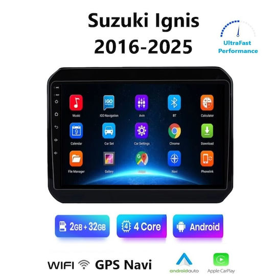 Ηχοσύστημα Αυτοκινήτου για Suzuki Ignis 2016-2025 (Bluetooth/USB/WiFi/GPS/Apple-Carplay/Android-Auto) με Οθόνη Αφής 9"