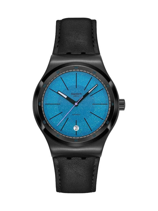 Swatch Swatch Γυναικείο Ρολόι Αυτόματο με Μαύρο Δερμάτινο Λουράκι