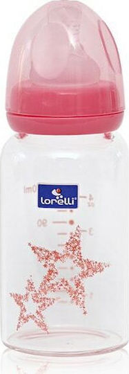 Lorelli Glass Baby Bottle Anti-colic with Silicone Teat for 0+ Months Pink 120ml