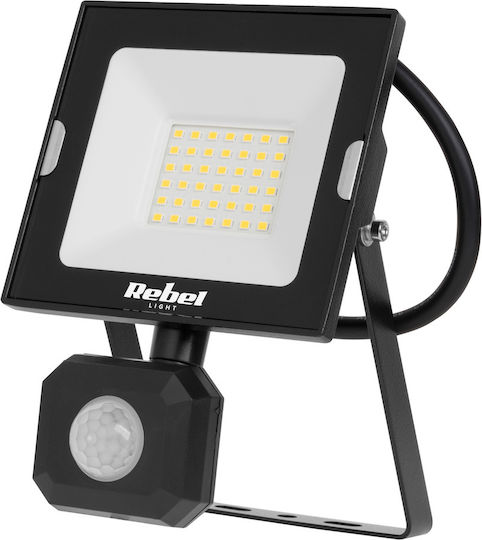 Rebel Στεγανός Προβολέας LED 30W Φυσικό Λευκό 4000K με Αισθητήρα Κίνησης IP44