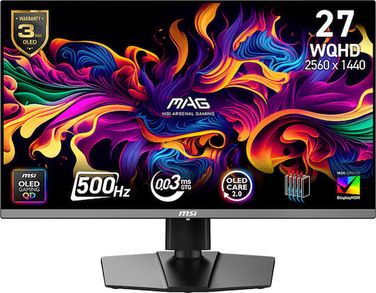 MSI 272QP QD-OLED X50 QD-OLED HDR Gaming Monitor 26.5" QHD 2560x1440 500Hz with Response Time 0.03ms GTG