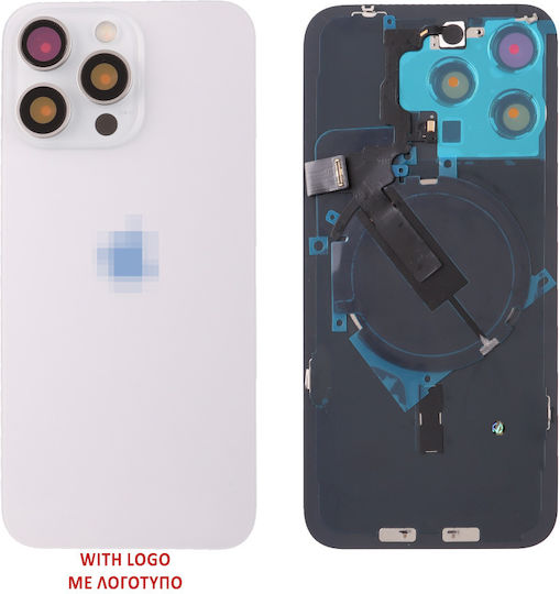 Iphone 15 Pro Max Battery Cover + Camera Lens + Metal Plate + Flashlight + Charging Flex + Nfc Titanium White