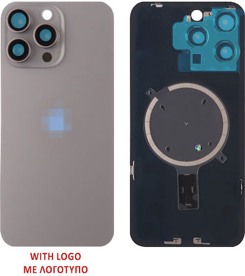 Iphone 15 Pro Battery Cover + Camera Lens + Metal Plate + Magsafe Titanium Natural