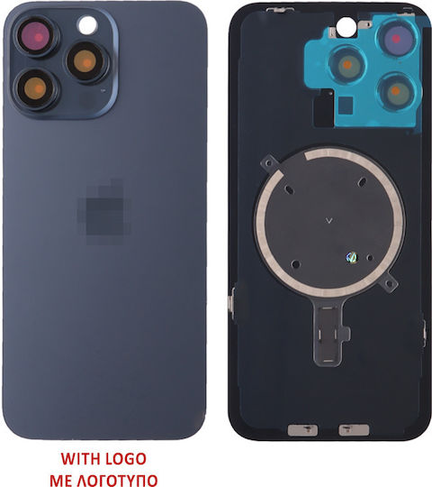 Iphone 15 Pro Battery Cover + Camera Lens + Metal Plate + Magsafe Titanium Blue