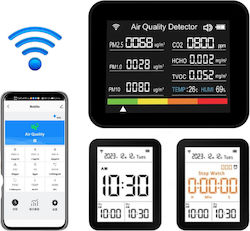 Monitor Calitate Aer 13-în-1 Wifi Invincio Air+ Aplicație Ecran Color Afișare Pm1 2.5 10 Monitorizare Tvoc Hcho Co Umiditate Temperatură Baterie 2000mah Alarmă Ceas Integrat Acasă Birou Negru