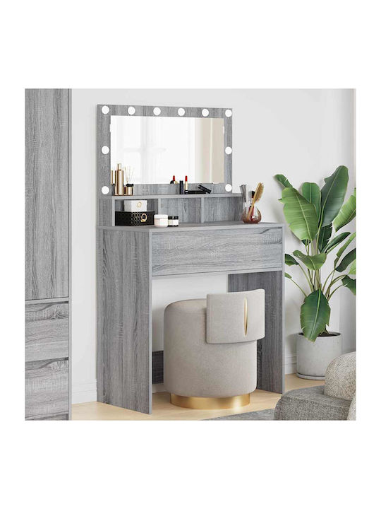 Bodenstehende Schminktisch Schlafzimmer Holz Grau mit Spiegel 80x39.5x135cm
