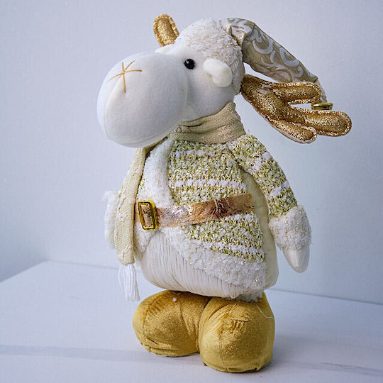 Decorațiune Tematică Ren Căciulă Fular 30 Cm Alb Auriu