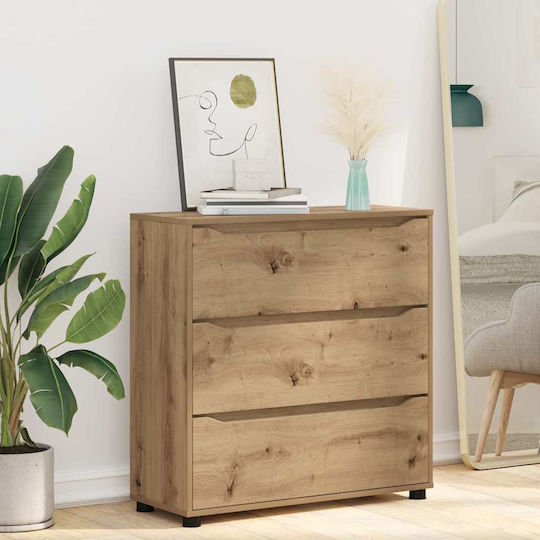 Wooden Chest of Drawers with 3 Drawers Artisan Oak 80x31x81cm