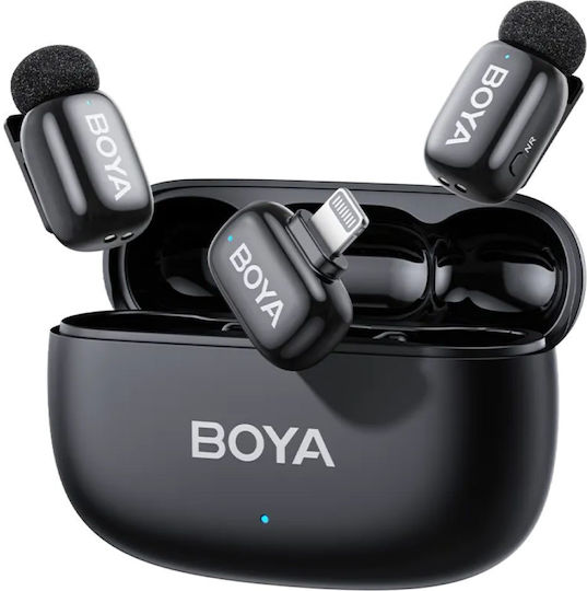 Boya mini 2 iPhone Lightning Комплект Безжично Δυναμικό Микрофон Πέτου, Clip On Журналистически в Черен Цвят