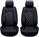 Set 1+1 Huse Scaune Auto Premium Lux Din Piele Eco Negru Gri Cusături Diamant