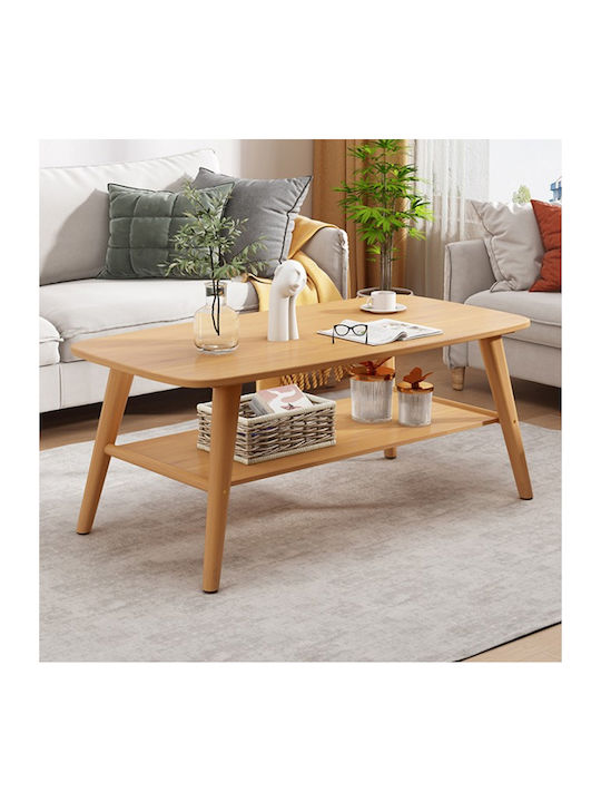 Rectangular Central Coffee Table Komela Made of Solid Wood Natural Shade W100xD48xH45cm